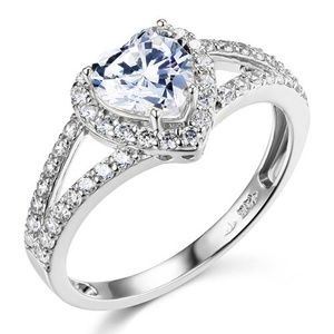 14K Split Shank Halo 1-CT Heart-Cut CZ Ring